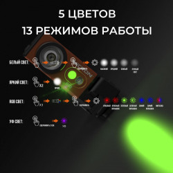 Превью товара: “Светодиодный налобный фонарик с УФ и RGB NICRON D10 оранжевый 500 лм”, купить в интернет магазине