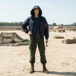 Фото: “Бомбер ALPHA MA-1 HOODED RIB FLICHT JACKET BLUE”, купить в интернет магазине